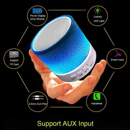 Compact Bedside Speaker With Ambient Night Light For Hands Free Calls in hand with color-changing LED and TF/AUX ports