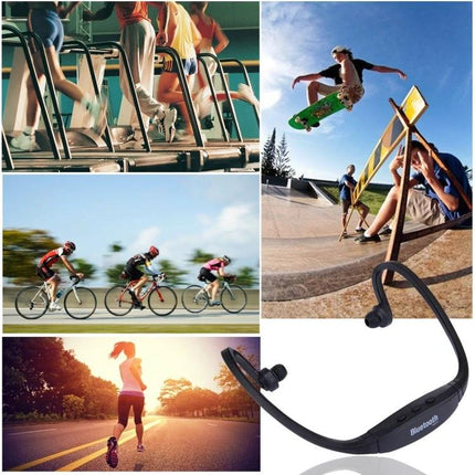 Wireless Bluetooth In-Ear Headphones Lightweight For Workouts shown with runners cyclists skaters gym users and commuting scenes
