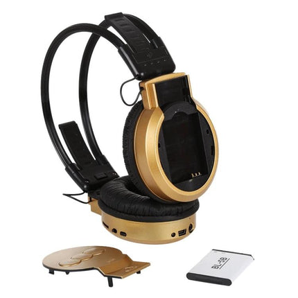 Wireless Headphones With Wired Backup For Commuting And Gym Use gold foldable Bluetooth headset with aux microSD battery
