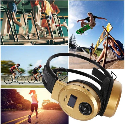 Wireless Headphones With Wired Backup For Commuting And Gym Use foldable Bluetooth, aux, microSD playback for travel