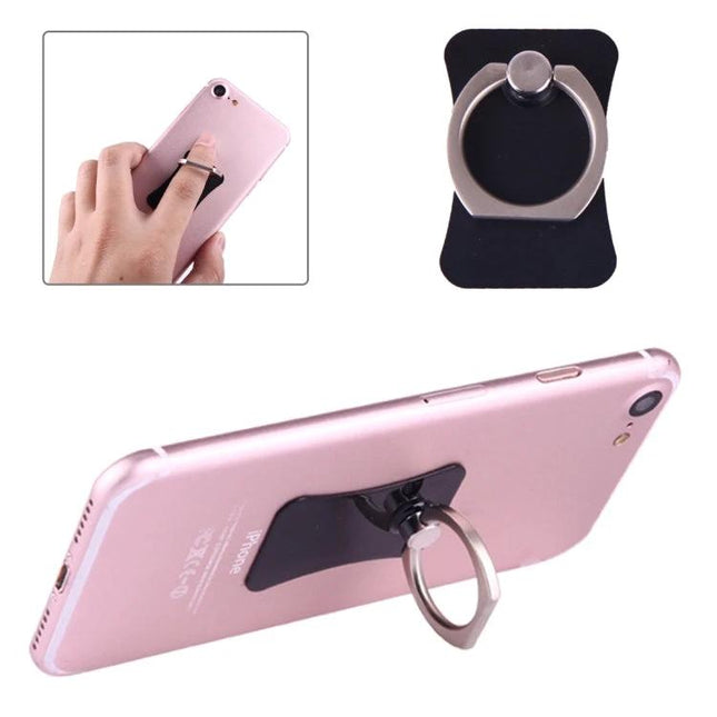 Universal 360 Degree Rotatable Ring Holder for Smartphones and Tablets attached to a pink phone for hands-free viewing and secure grip