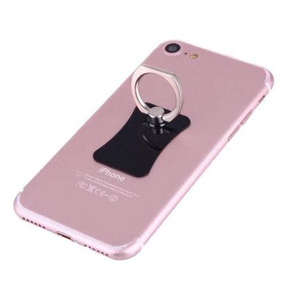 Universal 360 Degree Rotatable Ring Holder for Smartphones and Tablets mounted on rose gold iPhone showing 360° rotation and 180° swivel for secure grip