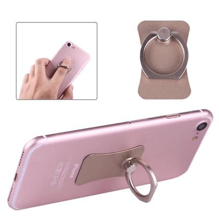 Universal 360 Degree Rotatable Ring Holder for Smartphones and Tablets showing rose gold ring mounted on a pink phone for hands-free viewing and secure grip