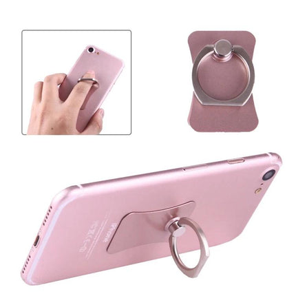 Universal 360 Degree Rotatable Ring Holder for Smartphones and Tablets shown in rose gold on phone for hands-free viewing and improved grip