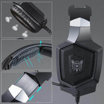 Onikuma Gaming Headphones With Mic And LED Lighting over-ear 50mm drivers padded earcups breathable headband 2.2m cable