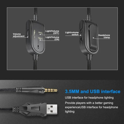 Onikuma Gaming Headphones With Mic And LED Lighting inline volume control and USB 3.5mm connectors for gaming setups