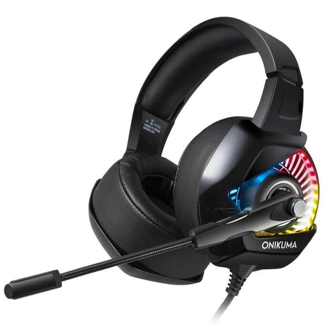 Onikuma Over-Ear Gaming Headset With Built-In Microphone, wired RGB gaming headset with boom mic and cushioned earcups