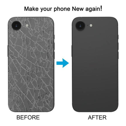 Replacement Back Cover for Everyday iPhone Protection and Repair - before and after cracked iPhone 16e restored to like-new appearance