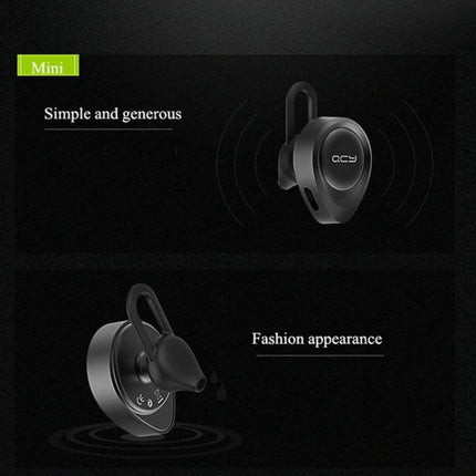 QCY Single Wire Bluetooth Earphone For Commuting And Calls sleek black mini earhook design for hands-free calls