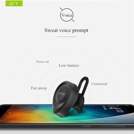 QCY Single Wire Bluetooth Earphone For Commuting And Calls single-ear Bluetooth 4.1 headset with mic on smartphone display