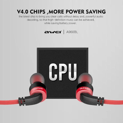 Awei Sport Bluetooth Earphones With Inline Controls red A960BL V4.0 chips for calls battery saving 10m range