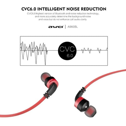 Awei Sport Bluetooth Earphones With Inline Controls red wireless sport earphones with CVC6.0 noise reduction and inline mic