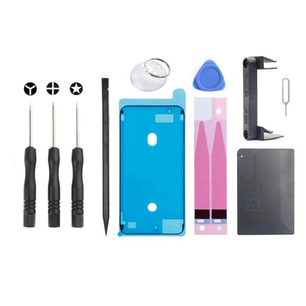 JIAFA 11-in-1 Battery Repair Tool Set for iPhone 6s showing screwdrivers, pry tools, adhesive strips, suction cup and accessory tools