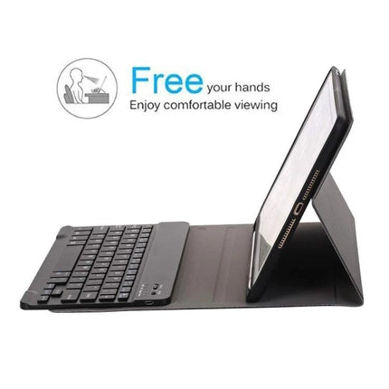 Detachable Bluetooth Keyboard and Protective Case for iPad 9.7 Inch shown in laptop mode with removable keyboard and stand for typing and viewing