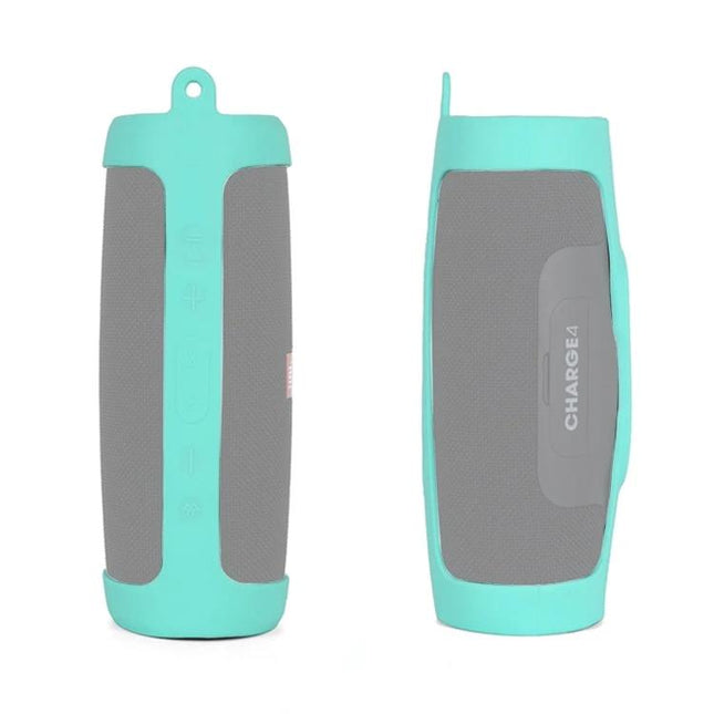 JBL Silicone Speaker Cover With Carabiner Strap For Travel in teal for JBL Charge 3, flexible protective travel cover clipped