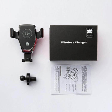 Wireless Charging Car Phone Holder with Gravity Induction mounted kit displayed with box and instructions