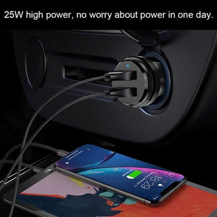 Dual USB Car Charger for Android with Cable Black Compact plugged into car socket charging two devices simultaneously, compact black 24W dual-port USB charger