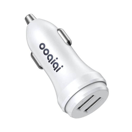 Alt Tag: Dual USB Car Charger for Android with Cable Black Compact - white dual-port 24W car charger with reinforced contacts for smartphones and tablets