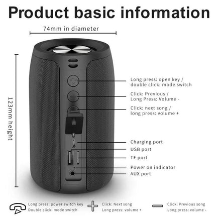 ZEALOT Portable Bluetooth Speaker For Home And Travel Background Music compact cylindrical speaker with ports and control buttons