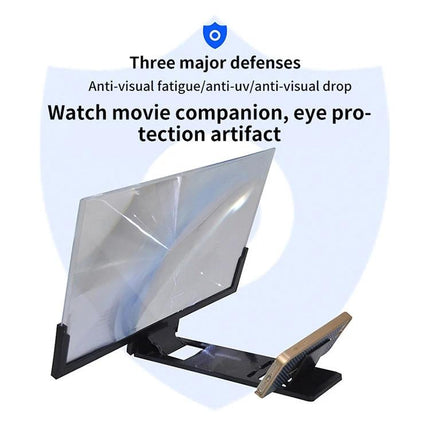 14 Inch Mobile Phone Screen Amplifier with Stand for Viewing showing phone on adjustable stand and enlarged magnified screen for eye protection