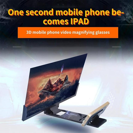 14 Inch Mobile Phone Screen Amplifier with Stand for Viewing showing phone on adjustable stand with large magnifying screen