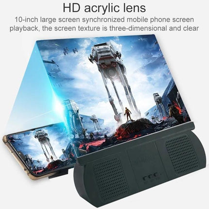 10-Inch Universal Mobile Phone Screen Amplifier with Bluetooth Stand showing phone and HD acrylic lens magnified screen for video and calls