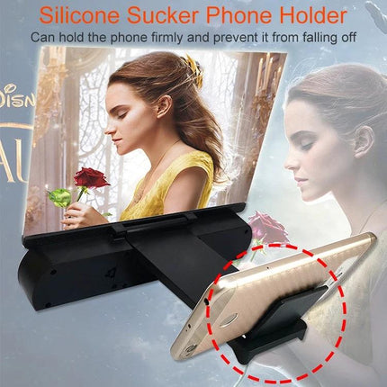 10-Inch Universal Mobile Phone Screen Amplifier with Bluetooth Stand displaying video with silicone sucker phone holder and phone in stand