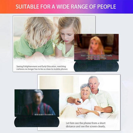 10-Inch Universal Mobile Phone Screen Amplifier with Bluetooth Stand showing kids and seniors using enlarged phone display for watching videos and video calls