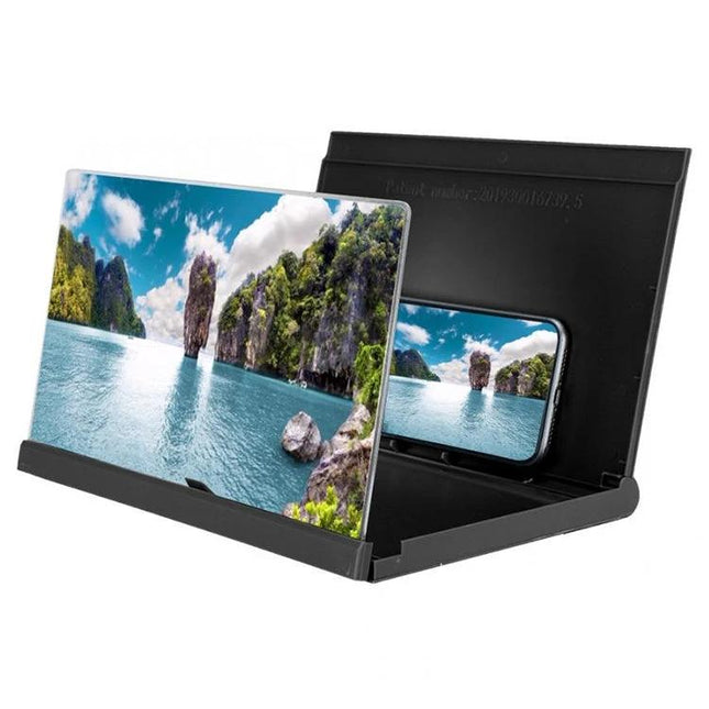 12 Inch Book-Shaped Mobile Phone Screen Amplifier for Video Viewing showing scenic beach video playback