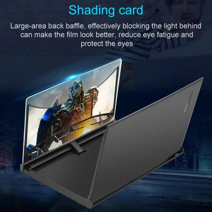 12 Inch Book-Shaped Mobile Phone Screen Amplifier for Video Viewing showing shading card, enlarged movie display and reduced eye strain