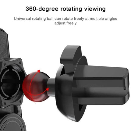 Q2 Magnetic Car Holder for Wireless Phone Charging showing 360-degree rotating ball joint and vent clip for hands-free wireless charging