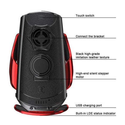 Q2 Magnetic Car Holder for Wireless Phone Charging - black imitation leather, touch switch, USB charging port, 15W fast wireless charge