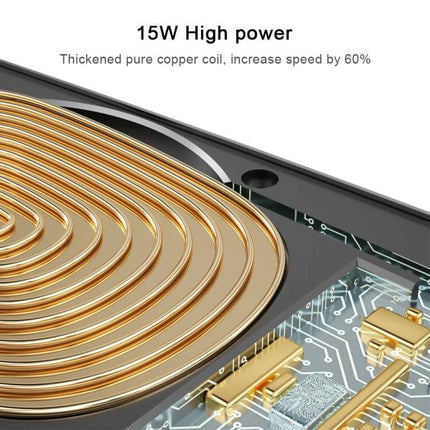 Q2 Magnetic Car Holder for Wireless Phone Charging showing internal 15W copper coil and circuitry for fast wireless charging