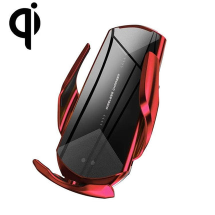 Q2 Magnetic Car Holder for Wireless Phone Charging showing red magnetic wireless charger mounted car phone holder with Qi logo and 15W fast charge