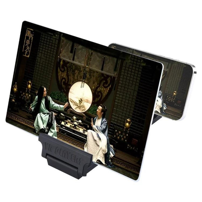 12-Inch Universal Foldable Screen Magnifier for Phone Viewing showing enlarged movie scene on a smartphone for reduced eye strain