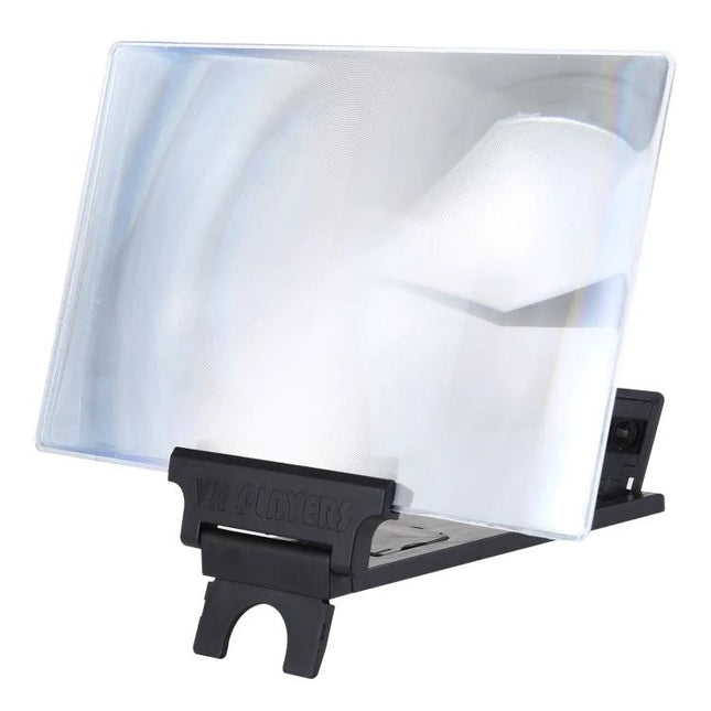 12-Inch Universal Foldable Screen Magnifier for Phone Viewing on black adjustable stand to enlarge smartphone display