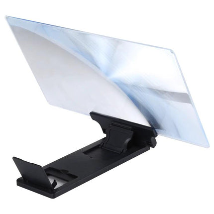12-Inch Universal Foldable Screen Magnifier for Phone Viewing on a compact black foldable stand showing enlarged phone screen view