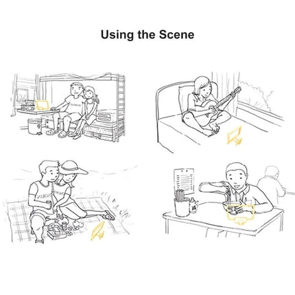 12-Inch Universal Foldable Screen Magnifier for Phone Viewing showing people using the magnifier at home, travel, picnic and desk for larger phone viewing
