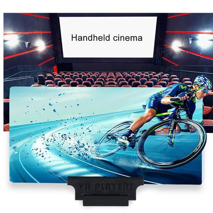 12-Inch Universal Foldable Screen Magnifier for Phone Viewing showing enlarged movie scene with cyclist and theater background