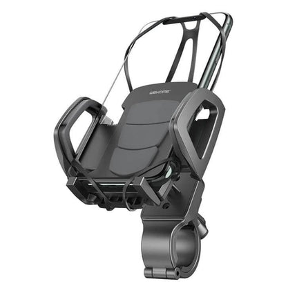 WK Bicycle and Motorcycle Adjustable Phone Holder mounted on handlebar showing 360-degree adjustable secure grip for smartphones