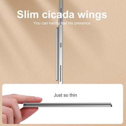 R-JUST Portable Magnetic Folding Tablet Holder for Everyday Use slim profile shown folded illustrating thin cicada wings design