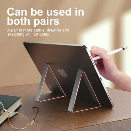 R-JUST Portable Magnetic Folding Tablet Holder for Everyday Use showing tablet propped with twin magnetic folding stands for reading and sketching