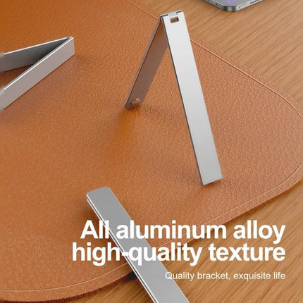 R-JUST Portable Magnetic Folding Tablet Holder for Everyday Use shown as slim aluminum alloy folding stand on a desk