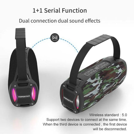 HOPESTAR Portable Bluetooth Speaker Weather Resistant camo cylindrical outdoor speaker with handle, dual connection, IPX6 splash-proof