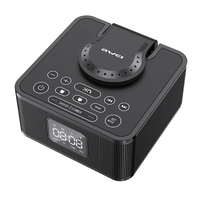 Awei Portable Bluetooth Speaker With Phone Stand For Home Travel compact 795g speaker with clock FM radio and 8000mAh battery