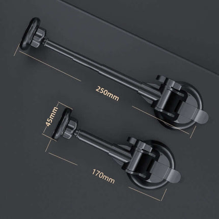 Universal Magnetic Rotating Car Phone Holder for Vehicles - adjustable 250mm/170mm extendable anodized aluminum arm with strong suction cup magnet