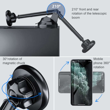 Universal Magnetic Rotating Car Phone Holder for Vehicles suction cup telescopic arm 210° rotation and 360° phone swivel
