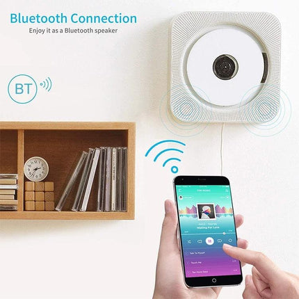 Portable Bluetooth Speaker for Playing CDs with Digital Display mounted on wall streaming from smartphone