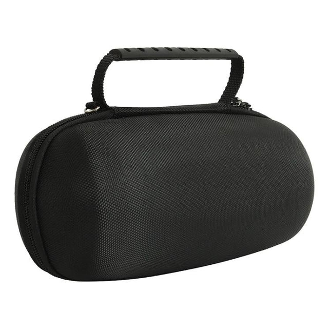 EVA Speaker Case With Hard Shell For Hiking And Camping, compact semi-rigid black protective case with handle, molded interior