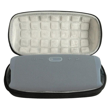 EVA Speaker Case With Hard Shell For Hiking And Camping protecting a compact Bluetooth speaker in molded semi-rigid interior